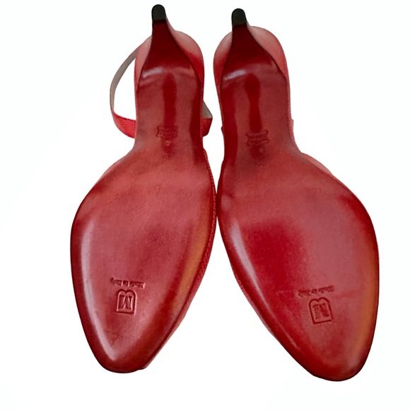 Bruno Magli Elegant Vintage Red Leather Snakeskin Print Peep-Toe Slingback Heels - Picture 7 of 8